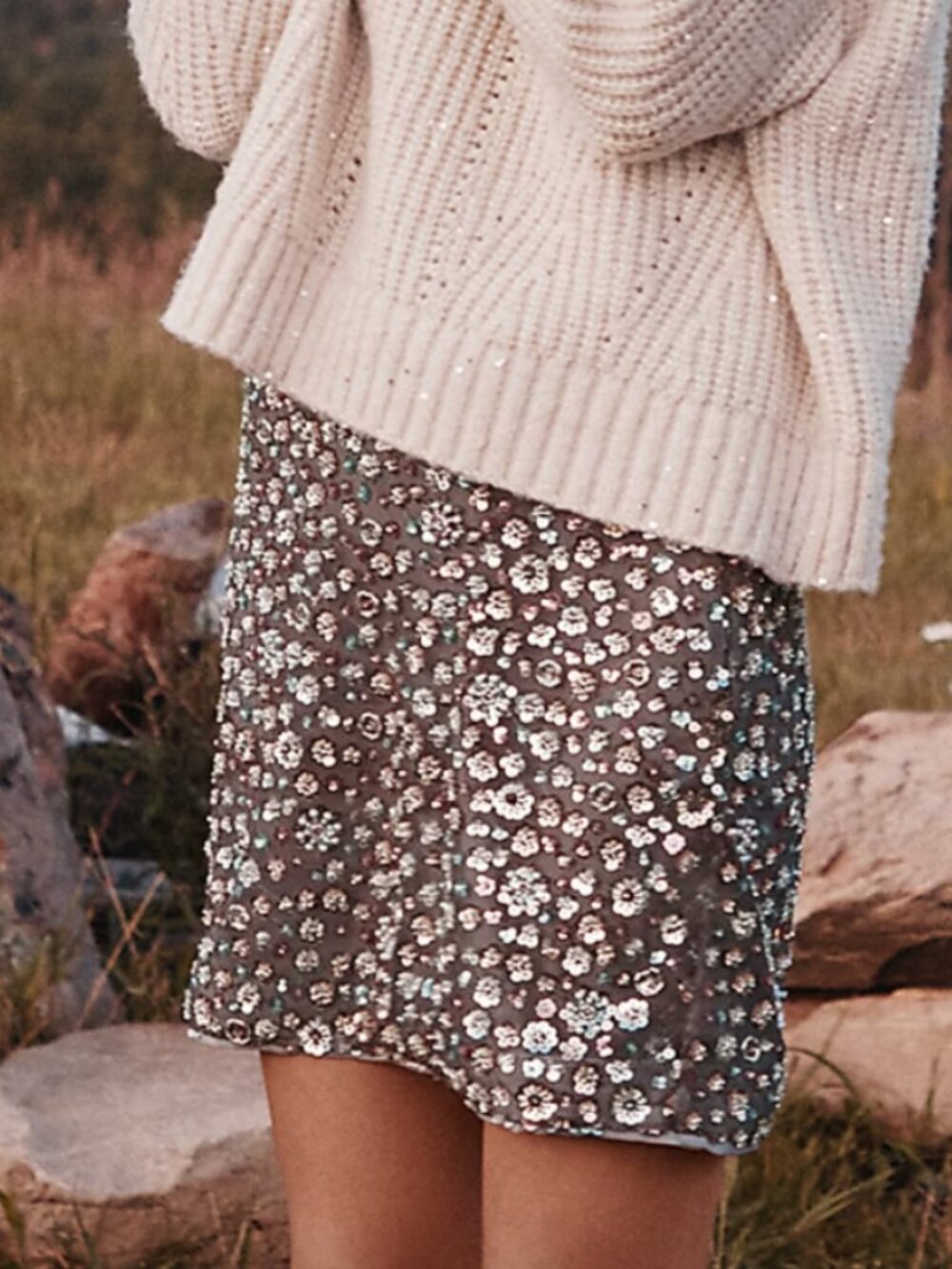 NWT LOFT Floral Sequin Mini Skirt